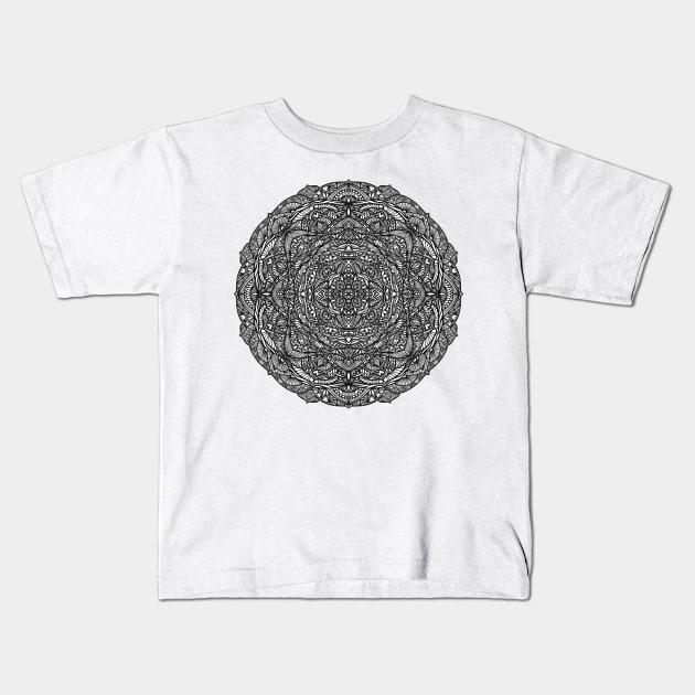 Mandala a Lovely - Intricate Black and White Digital Illustration, Vibrant and Eye-catching Design, Perfect gift idea for printing on shirts, wall art, home decor, stationary, phone cases and more. Kids T-Shirt by cherdoodles